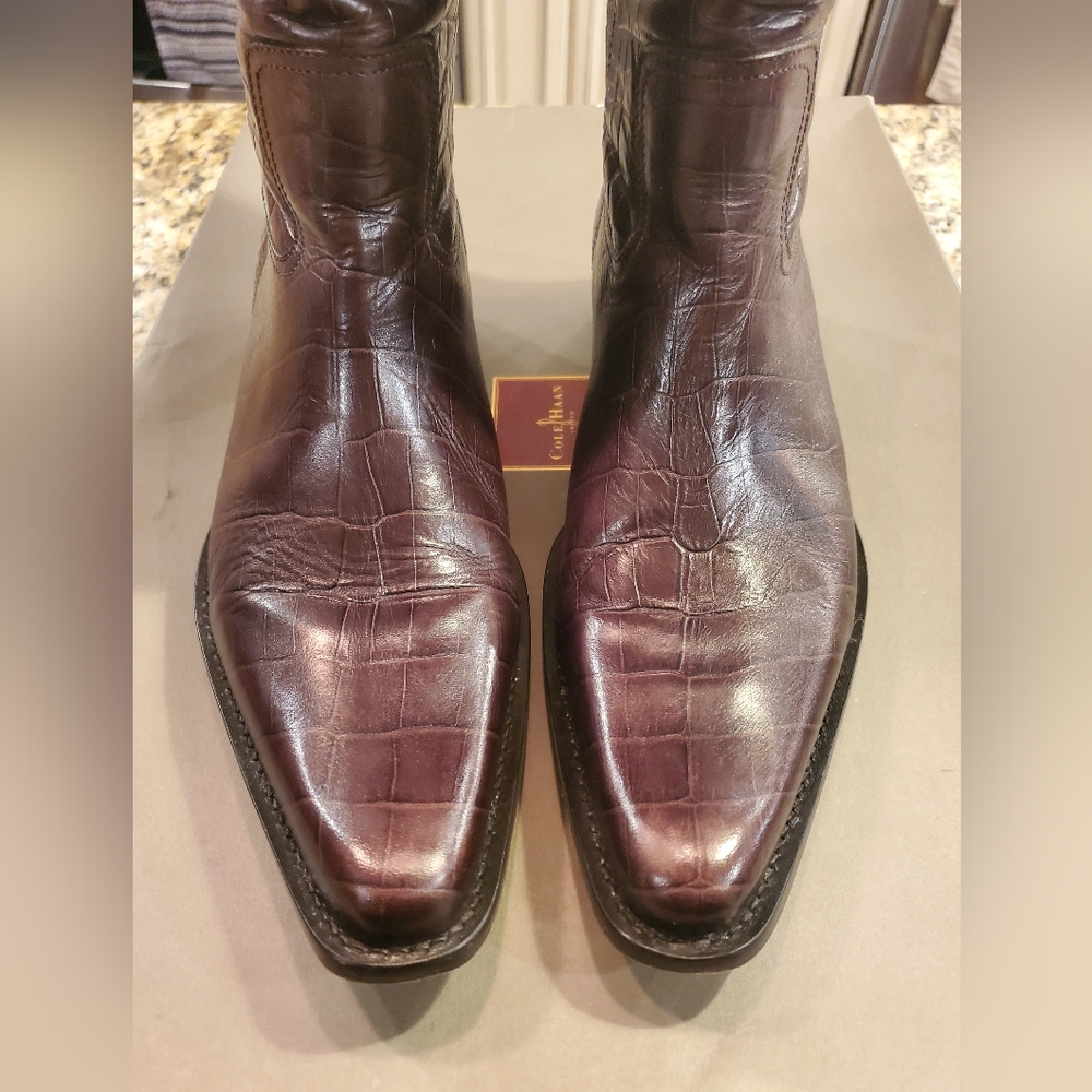 Cole Haan leather Roper Boots Men’s Size 9.5 Brown Crocodile Print